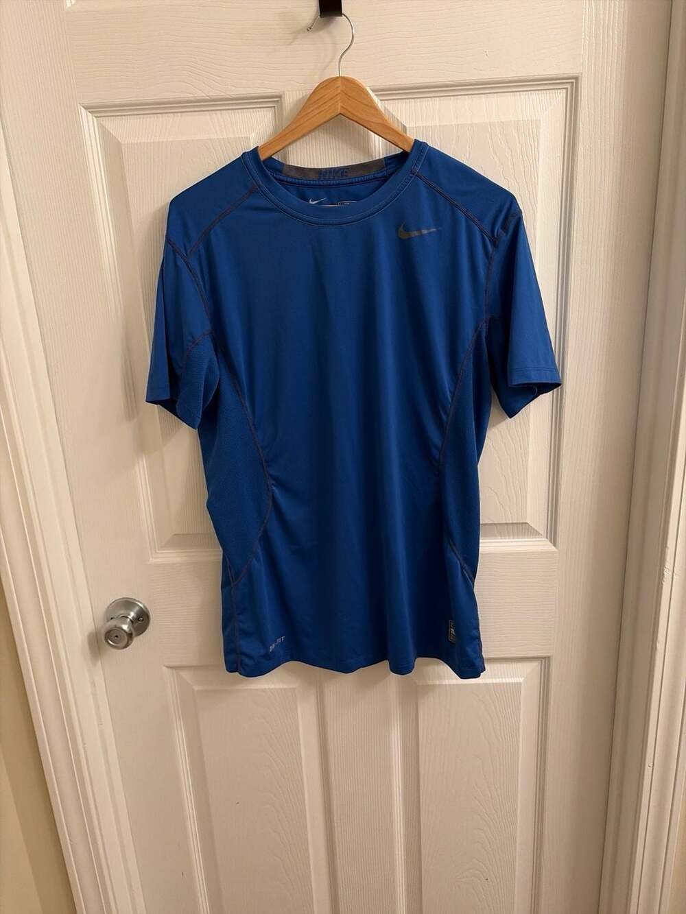 Nike Pro Combat Dri-Fit Fitted Short Sleeve Shirt Blue Size M